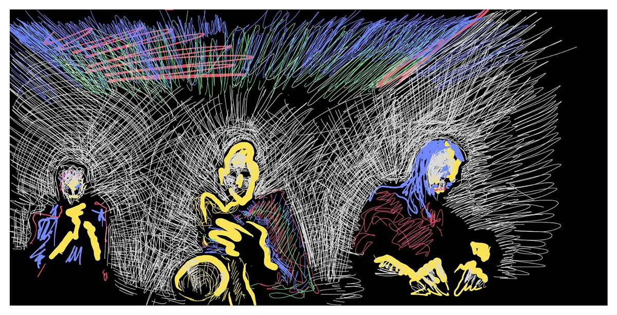 Harmonica, saxophone et laptap, à fond.